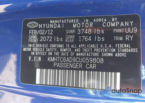 2012 Hyundai Veloster Base W/Black from USA, damaged, VIN KMHTC6AD9CU059808